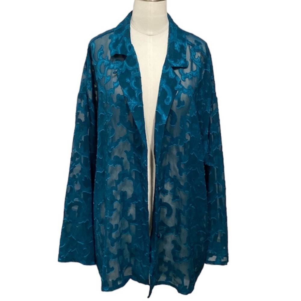 VICTORIA’S SECRET Gold Label Robe Teal Sheer Floral LARGE